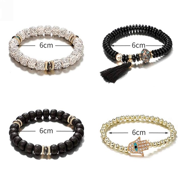 Black Beaded Evil Eye Stackable Stretch Bracelets - Picture 4 of 8